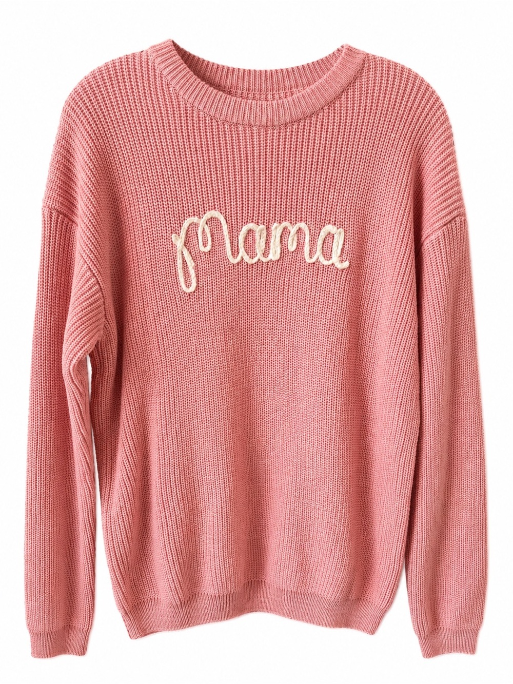 Embroidered 'Mama' Crewneck Sweater in Pink Medium Soft Cozy